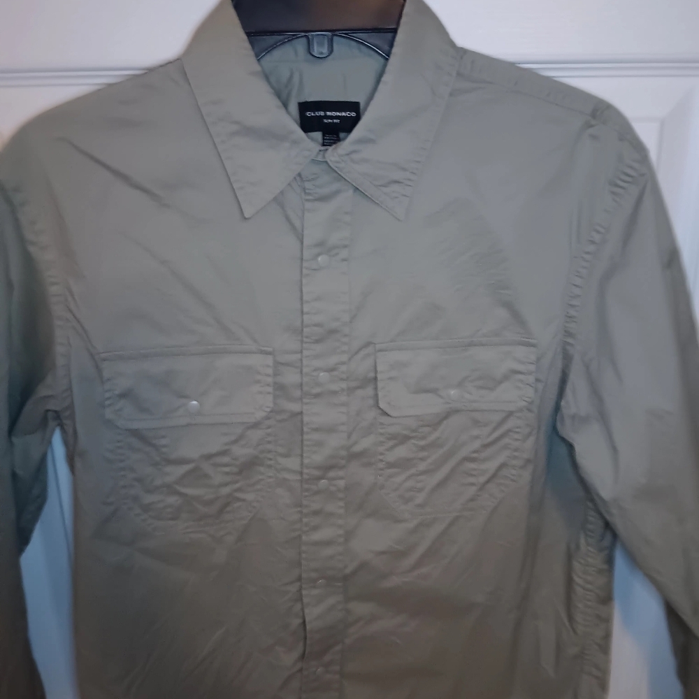 Club Monaco Soft Ripstop Snap Front Long Sleeve Shirt - Picture 2 of 6